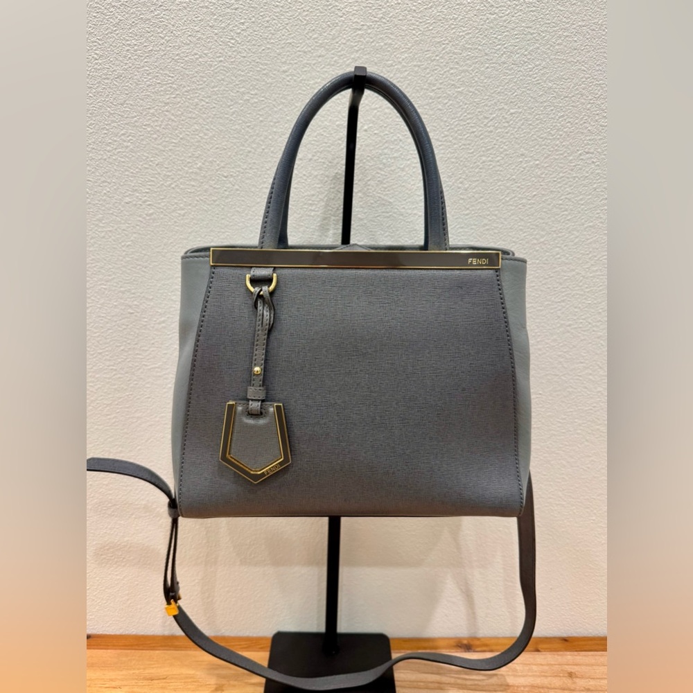 Fendi Gray Leather Structured Top-Handle Satchel with Strap